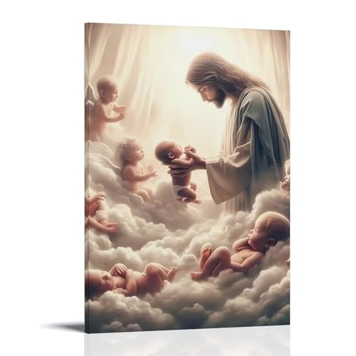 CBWVUWHJW Christliches Poster, Wanddekoration, Gemälde, Jesus und Kinder, modische Wanddekoration – hängendes Kunstposter und Wandbild, 40 x 60 cm von CBWVUWHJW