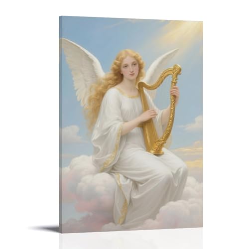 CBWVUWHJW Engel auf Wolke, mit goldener Harfe, modische Wanddekoration, Kunstposter und Wandbild, 30 x 45 cm von CBWVUWHJW