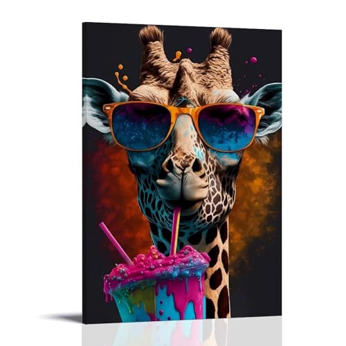 CBWVUWHJW Graffiti-Poster, Wanddekoration, Gemälde, Tiere, Giraffen, die Gläser tragen und Getränke trinken, modische Wanddekoration – Kunstposter und Wandbild, 60 x 90 cm von CBWVUWHJW