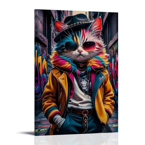 CBWVUWHJW Graffiti-Poster, Wanddekoration, Gemälde, coole Katze, modische Wanddekoration, hängendes Kunstposter und Wandbild, 20 x 30 cm von CBWVUWHJW