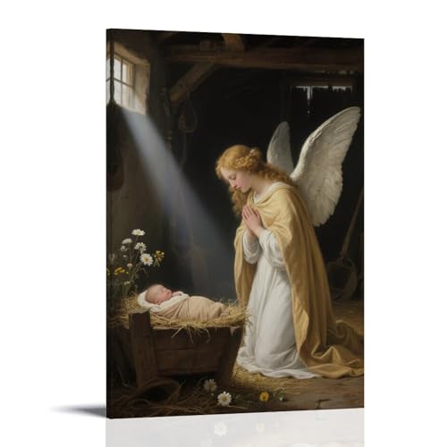 CBWVUWHJW Modische Wanddekoration, Motiv: Engel kniend von Jesus' Krippe, zum Aufhängen, Kunstposter und Wandbild, 50 x 75 cm von CBWVUWHJW