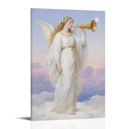 CBWVUWHJW Modische Wanddekoration mit Engel im weißen Gewand mit goldenem Horn, zum Aufhängen, Kunstposter und Wandbild, 20 x 30 cm von CBWVUWHJW