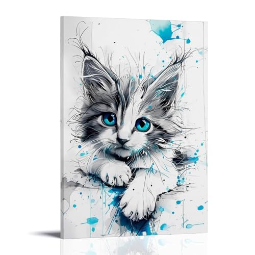 CBWVUWHJW Tierposter, Wanddekoration, Gemälde, Graffiti, blauäugige Katze, modische Wanddekoration – Kunstposter zum Aufhängen und Wandbild, 20 x 30 cm von CBWVUWHJW