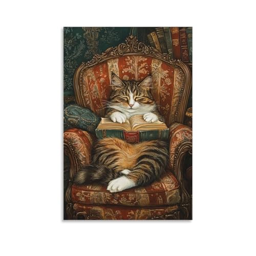 Viktorianische Ära Illustration einer majestätischen Katze, zusammengerollt im Sessel mit Buch, modische Wanddekoration, Kunstposter und Wandbild, 40 x 60 cm Viktorianische Ära Illustration einer majestätischen Katze, zusammengerollt im Sessel mit Buch, modische Wanddekoration, Kunstposter und Wandbild, 40 x 60 cm von CBWVUWHJW