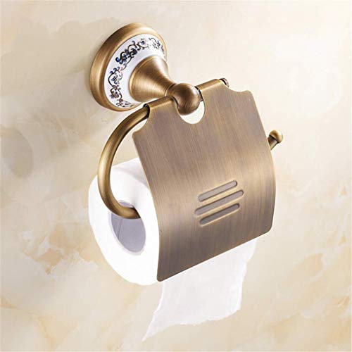 CBXSF Antik Gebürstetes Messing Porzellan Basis Badezimmer Hardware Set Bronze Keramik Badezimmer-Produkte Mit Blumen-Dekoration, Toilettenpapierhalter von CBXSF