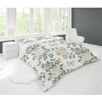 Bettbezüge Queen, King, Twin, Full, Fadenzahl 650, Weißer Luxusschmetterling Rosengarten, 100% Baumwollsatin, Homeandliving, Weiche Bettwäsche von CBelleHomeDecor