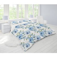 Bettbezug, Blau Floral 100% Baumwolle Sateen, 600 Fadenzahl, Künstler Benutzerdefinierte King Duvet, Queen Full, Twin Duvet Cover von CBelleHomeDecor