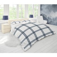 Blau-Weiß Streifen Mit Tan Accent Bettbezug von CBelleHomeDecor