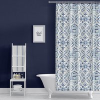 Boho Duschvorhänge, Blau Weiß Fliesen Mosaik Druck, Modernes Bauernhaus, Bad Ideen von CBelleHomeDecor