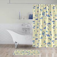 Duschvorhänge Floral Gelb, Blau Wasserabweisend, Maschinenwaschbar von CBelleHomeDecor