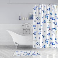 Duschvorhang Blau Weiß Kirschblüten Stoff | Boho Cottage Chic Duschvorhang| Wasserabweisend von CBelleHomeDecor