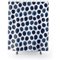 Moderne Künstler Aquarell Blau Und Weiß Duschvorhänge | Mittlerer Marineblauer Punkt Wasserdicht Maschinenwaschbar von CBelleHomeDecor