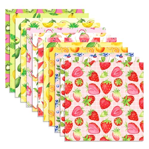 CC HOME 24 Blatt Obst Scrapbook Papier, 12 Designs Doppelseitige Zitrone Erdbeere Muster Dekorpapier, 30 x 30 cm, Mehrfarbig, Quadratisch, Glossy von CC HOME
