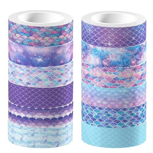 CC HOME Meerjungfrau Washi Band 12 Rollen, 15mm Meerjungfrau Washi Band Set, Masking Tape Dekorative Papier Aufkleber zum Verpacken von Geschenken, DIY Kunst Handwerk CC HOME Meerjungfrau Washi Band 12 Rollen, 15mm Meerjungfrau Washi Band Set, Masking Tape Dekorative Papier Aufkleber zum Verpacken von Geschenken, DIY Kunst Handwerk von CC HOME