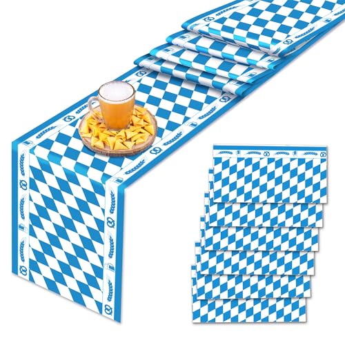 Oktoberfest Tischläufer 6 Stück Oktoberfest Deko 275x35cm Bayrische Deko Blau Weiß Bayerische Tischband Tischdecke für München Bier Festival Bierzelten Biergarten Party Zubehör von CC HOME