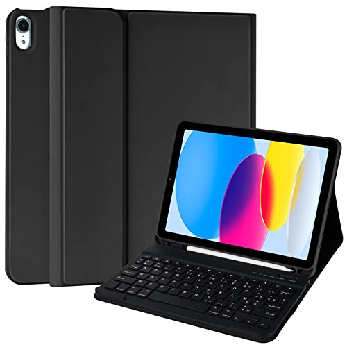 Schutzhülle für iPad 10. 2022 Version, Schutzhülle und Stifthalter für iPad 10.9 2022, abnehmbar, Bluetooth, Tastatur, kabellose Tastatur mit automatischer Weckfunktion für iPad 10 Gen 2022 von CC Store