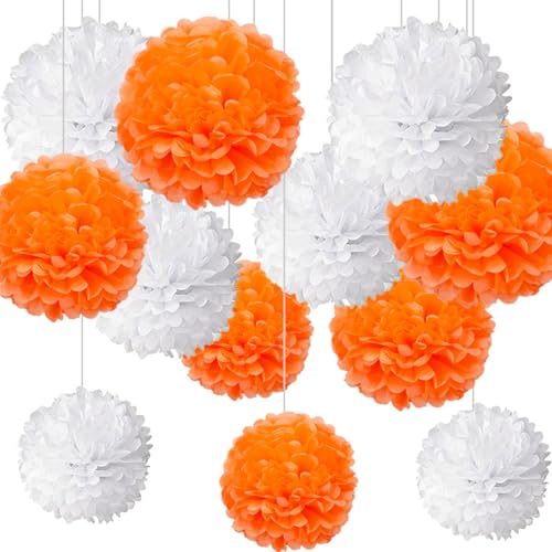 CC wonderland zone 12 Stück Orange und Weiß Papier Pompons,Seidenpapier Pom Poms für Orange und Weiss Geburtstag Party Deko von CC wonderland zone