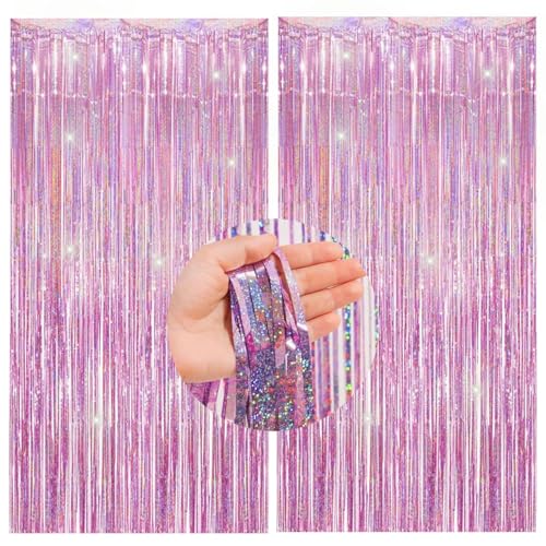 CC wonderland zone 2 Stück Rosa Glitzer Lametta Vorhänge(1m x 2.5m),Einschulung Mädchen Metallic Folienvorhänge Tinsel Curtain für Party Deko von CC wonderland zone