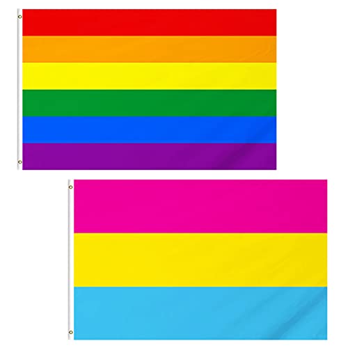 CC wonderland zone 3x5 Fuß Regenbogenflagge und Pansexual Pride Flag - LGBT Flagge Polyester mit Messingösen,2 Stück von CC wonderland zone