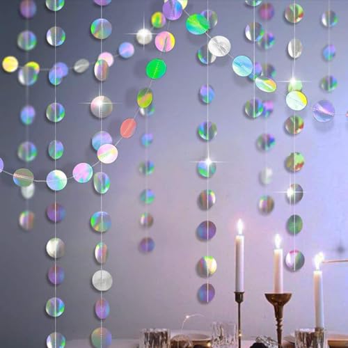 52 Ft Bunt Glitzer Papier Circle Dots Garland,4 Stücke Hängende Iridescent Runde Garland für Geburtstag Hochzeit Party Deko von CC wonderland zone