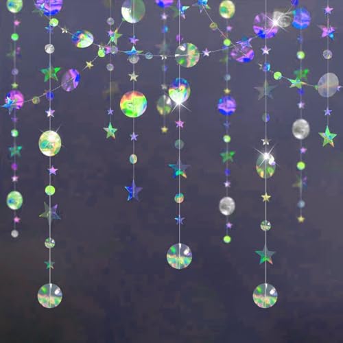 52 Ft Bunt Glitzer Papier Circle und Stern Garland,4 Stücke Iridescent Hängende Runde und Stern Garland für Geburtstag Hochzeit Weihnachten Party Deko von CC wonderland zone