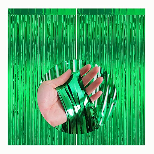 CC wonderland zone 2 Stück Grün Lametta Vorhänge - Metallische Folienvorhänge (1m x 2m) Tinsel Curtain für Party Deko,St. Patrick's Day Deko von CC wonderland zone