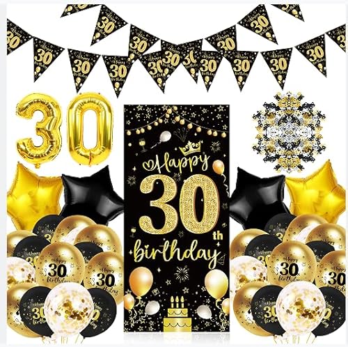 Deko 30 Geburtstag,30. Geburtstag Party Dekoration für Männer oder Frauen,30 Happy Birthday Banner(Schwarz und Gold ) von CC wonderland zone