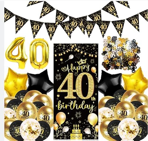 Deko 40 Geburtstag,40. Geburtstag Party Dekoration für Männer oder Frauen,40 Happy Birthday Banner(Schwarz und Gold ) von CC wonderland zone
