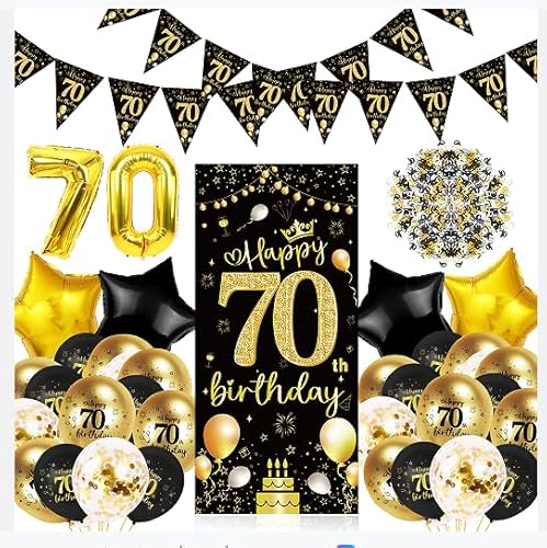 Deko 70 Geburtstag,70. Geburtstag Party Dekoration für Männer oder Frauen,70 Happy Birthday Banner(Schwarz und Gold ) von CC wonderland zone