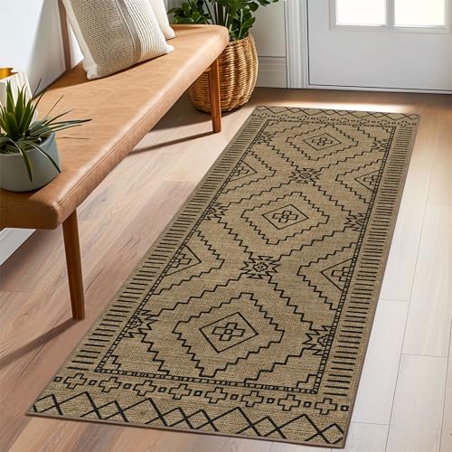 Boho-Chic, maschinenwaschbare Teppiche für den Eingangsbereich, böhmischer marokkanischer Bauernhaus-Bodenbezug, geometrischer Druck, dünner, niedriger Flor, Fußmatte mit rutschfester Gummi-Unterseite von CCCAZ1