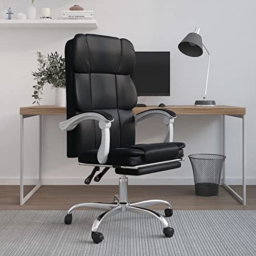 CCCINER Bürostuhl mit Liegefunktion Braun KunstlederErgonomischer Stuhl ergonomischer bürostuhl Drehstuhl Geeignet für Heimbüro, Arbeitszimmer, Wohnzimmer (Color : Schwarz, Size : 63 x 56 cm) von CCCINER