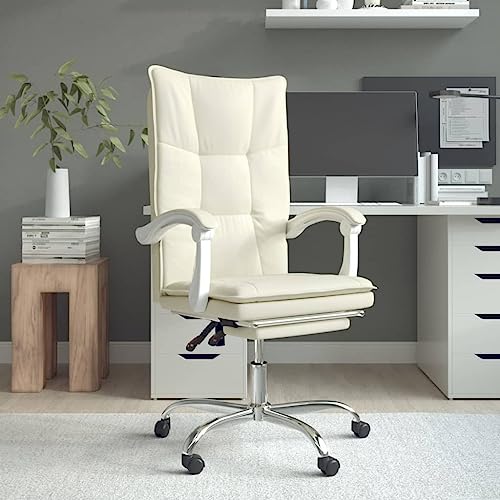 CCCINER Bürostuhl mit Liegefunktion Grau KunstlederErgonomischer Stuhl ergonomischer bürostuhl Drehstuhl Geeignet für Heimbüro, Arbeitszimmer, Wohnzimmer (Color : Creme, Size : 63 x 56 cm) von CCCINER
