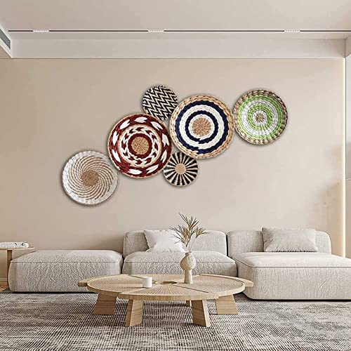Gewebte Wandkörbe zum Aufhängen Wandkorb Deko-Set 6 Stück Seegras-Körbe Handgewebter Korb Wandkunst für Wohnzimmer Schlafzimmer von CCCYT