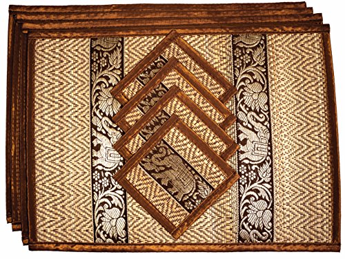 CCcollections Handgewebte Tischsets und Untersetzer aus Korbgeflecht Alternative zu Kunststoff hitzebeständig leicht zu reinigen perfekt für die Esstischdekoration (Mittel Dunkles Gold) von CCcollections