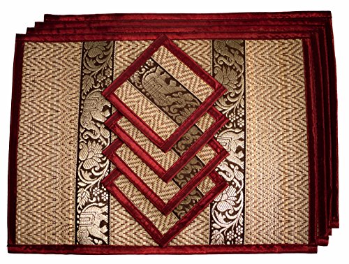 CCcollections Handgewebte Tischsets und Untersetzer aus Korbgeflecht Alternative zu Kunststoff hitzebeständig leicht zu reinigen perfekt für die Esstischdekoration (Mittlerer Burgund) von CCcollections