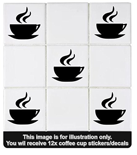 12 x Coffee Cup Tile Transfers To Fit 6 Inch Tiles Kitchen Wall Sign Decal Vinyl Sticker For Shop Office Home Cafe by CCG von CCG