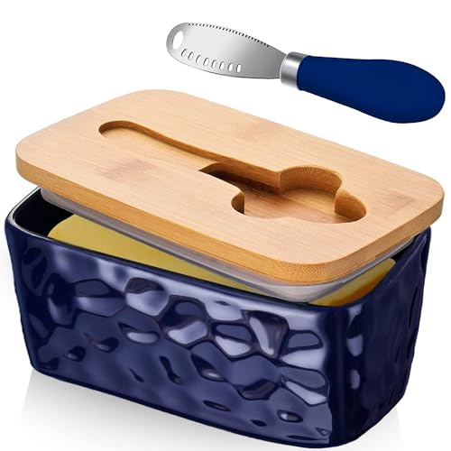 Butterdose mit Deckel Buttermesser Butterdose Keramik Butterdose Glas Butterdose Porzellan Butterschale mit Deckel Butterglocke für 250g Butter (Blau) von CCHONG