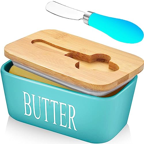 Butterdose mit Deckel Buttermesser Butterdose Keramik Butterdose Glas Butterdose Porzellan Butterschale mit Deckel Butterglocke für 250g Butter (Hellblau) von CCHONG