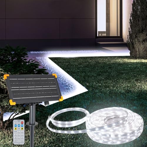 CCILAND 15m Solar LED Streifen für den Außenbereich, IP67 Wasserdicht Solar LED Strip, Außen Dimmbare LED Streifen mit 8 Modi Fernbedienung, 6000K weiß [Energieklasse F] von CCILAND