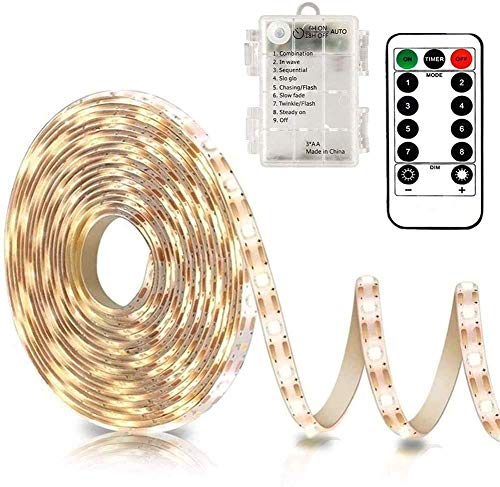 CCILAND LED Streifen Batterie, 3 Meter 90 LED Strip Batteriebetrieben mit 8 Modi Timer Fernbedienung, Dimmbar LED Band Schneidbar für Zuhause Deko (Warmweiß) von CCILAND