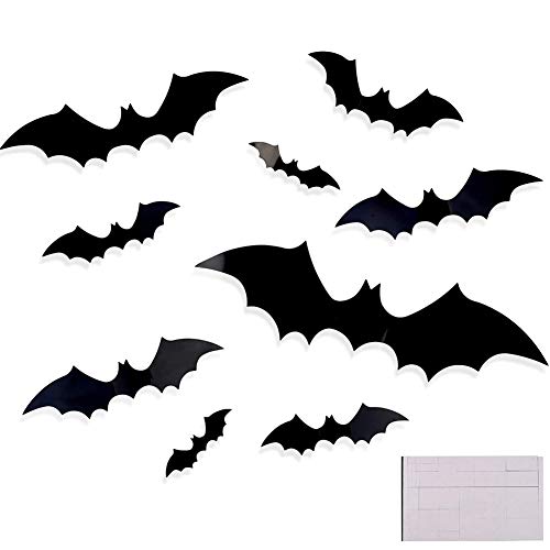 CCINEE 48 Stück Halloween 3D Fledermaus Wandaufkleber, extra groß, schwarze Fledermäuse, Fenster, Türaufkleber, Halloween-Party-Dekoration., 14.17“ /11.42" /7.87" /4.72" /3.15" von CCINEE