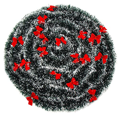 CCINEE Lametta-Girlande, künstliche Girlande mit Schnee und 24 roten Schleifen, 100 cm von CCINEE