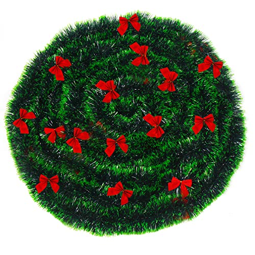 CCINEE Weihnachtsgirlande mit 24 roten Schleifen, künstliches Grün, Kieferngirlande, Dekor für Kaminsims, Treppen, Kamin, Zuhause, Party-Dekoration von CCINEE
