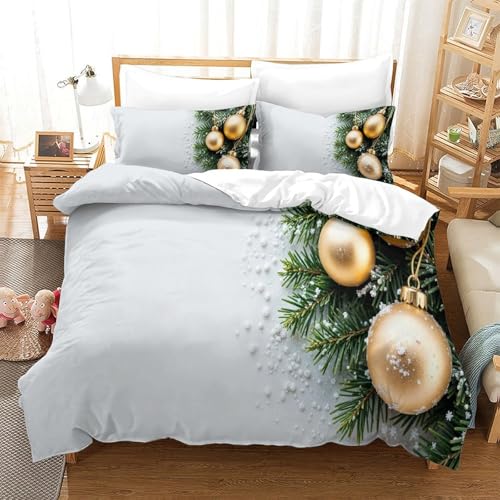 3-teiliger 3D-Druck Christmas Decoration Bettwäsche Set Pine Branches Mit Reißverschluss, Mikrofaser Für Erwachsene Schlafzimmer Dekoration Double（200x200cm） von CCIZFMQ