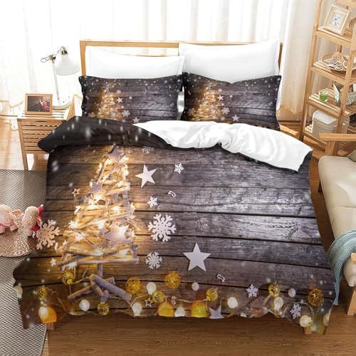 3D Gedruckte Christmas Tree Bettbezug Set Colored Lights Mit Verstecktem Reißverschluss, Mikrofaser Für Kinder, Jungen, Mädchen, Schlafzimmer Dekor Super King（260x220cm） von CCIZFMQ