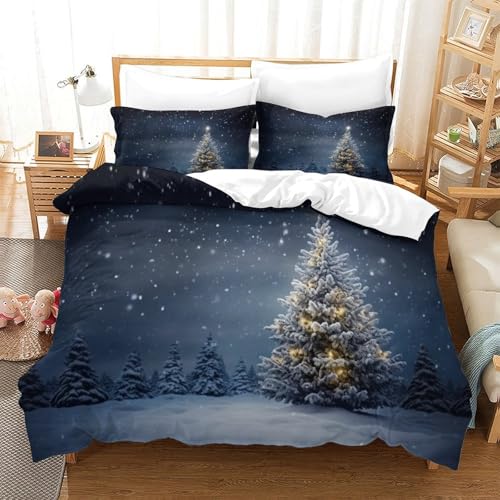 3D Gedruckte Christmas Tree Bettbezug Set Starry Sky Mikrofaser Mit Reißverschluss, Für Kinder, Jungen, Mädchen, Schlafzimmer Dekor Double（200x200cm） von CCIZFMQ