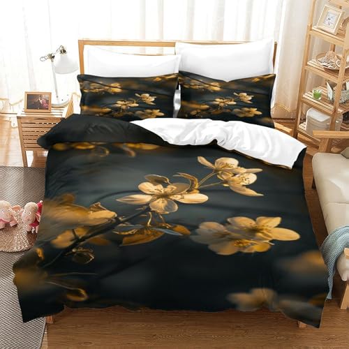 3D Gedruckte Gelbe Blumen Bettwäsche Set Mikrofaser Branch Mit Reißverschluss, Soft Microfiber Quilt Cover Für Schlafzimmer King（220x240cm） von CCIZFMQ