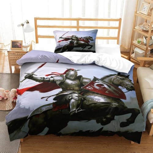 3D Gedruckte Medieval Ritter Bettwäsche Set Mikrofaser Warhorse Mit Reißverschluss, Soft Microfiber Quilt Cover Für Schlafzimmer Single（135x200cm） von CCIZFMQ