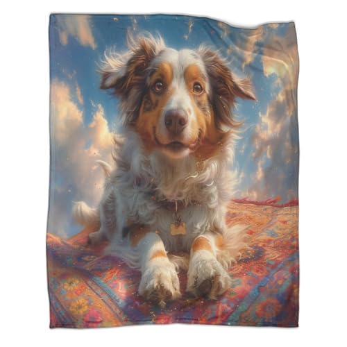 Australischer Schäfer Couchdecke Wohndecke 3D Druck Bunter Teppich Sofadecke Fleecedecke Weichen Flauschig Kuscheldecke Warm Bett Decken Tagesdecke for Erwachsene Kinder 80x90inch(200x230cm) von CCIZFMQ