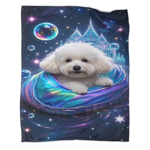 Bichon Frise Couchdecke Fleecedecke Sofadecke 3D Druck Magical Schloss Decke Bett Decken Tagesdecke Warm Weichen Flauschig Kuscheldecke for Erwachsene Kinder 40x50inch(100x130cm) von CCIZFMQ